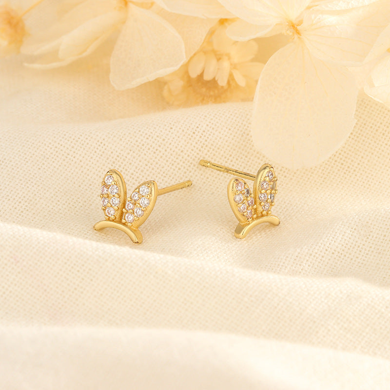 Cute Bunny Ears Inlay Copper Zircon Ear Studs