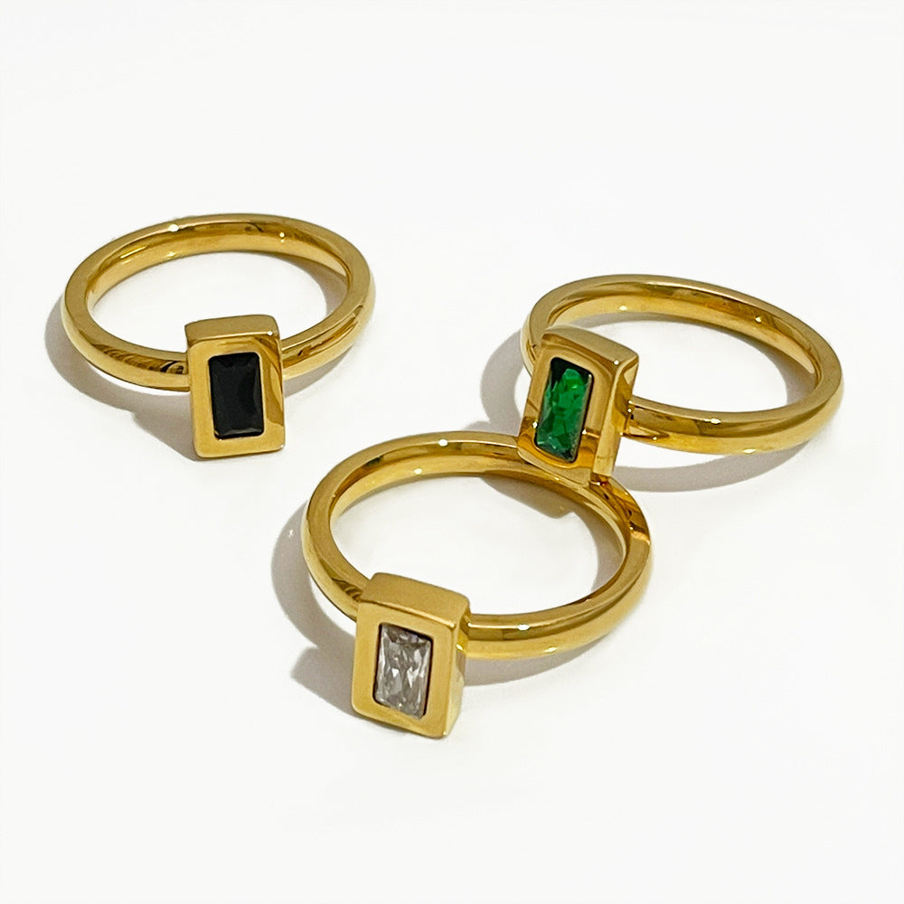 Diverse Selection Retro Square 304 Stainless Steel Zircon 18K Gold Plated Inlay Rings