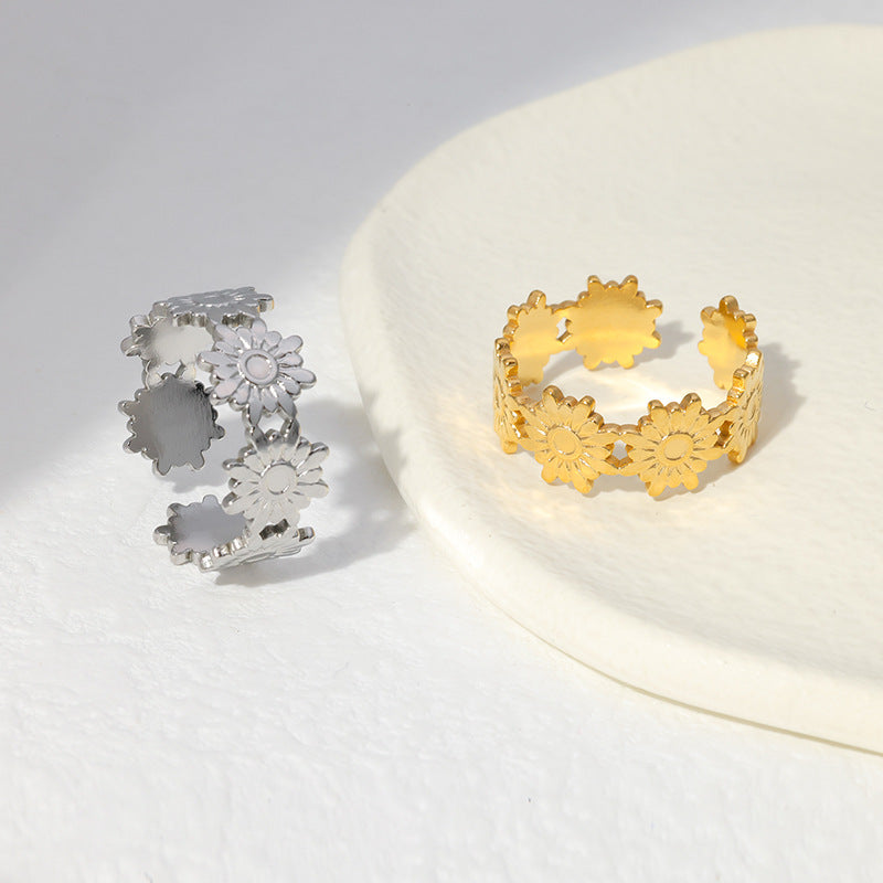 Flower 304 Stainless Steel 18K Gold Plated Stainless Steel Ring