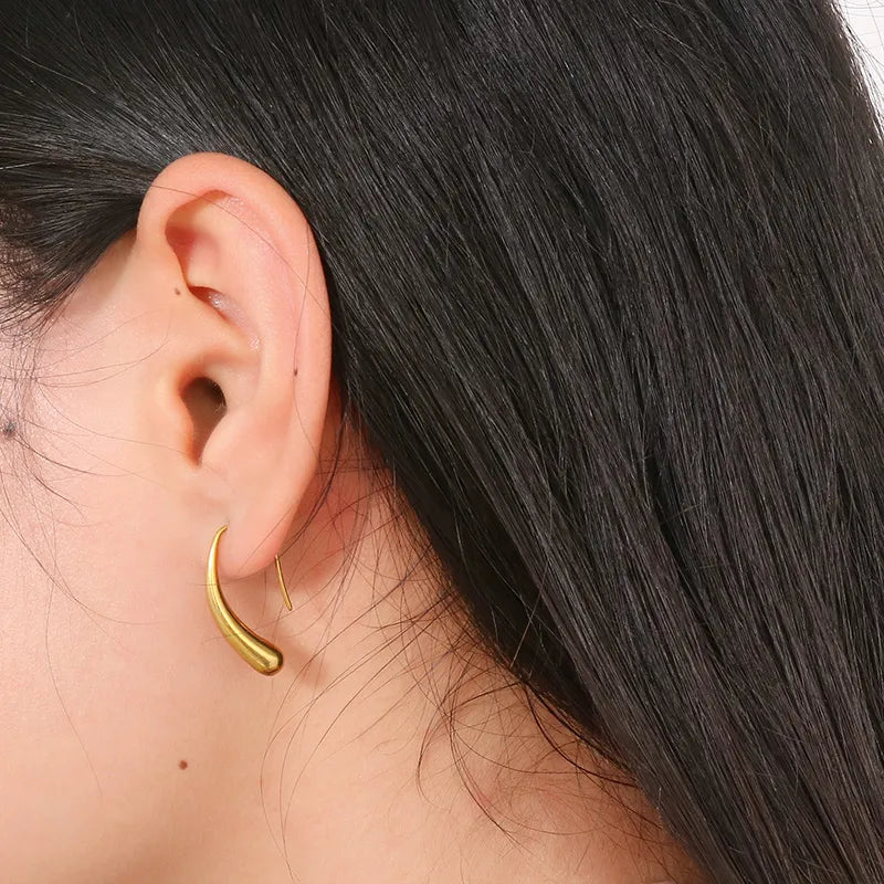 Streetwear Waterdrop 18K Gold Plated Stainless Steel Simple Style Earrings