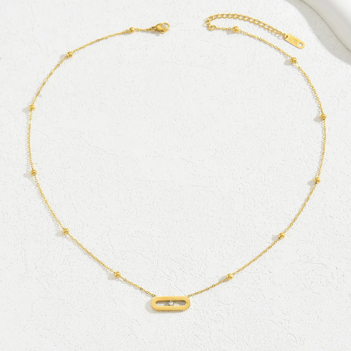Moving Zircon Oval 18K Gold Plated 201 Stainless Steel  Necklace
