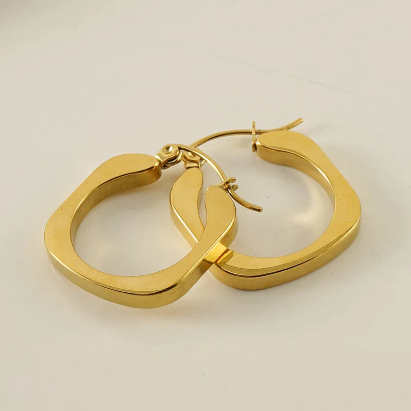 Casual Retro Square 18K Gold Plated Stainless Steel Hoop Earring