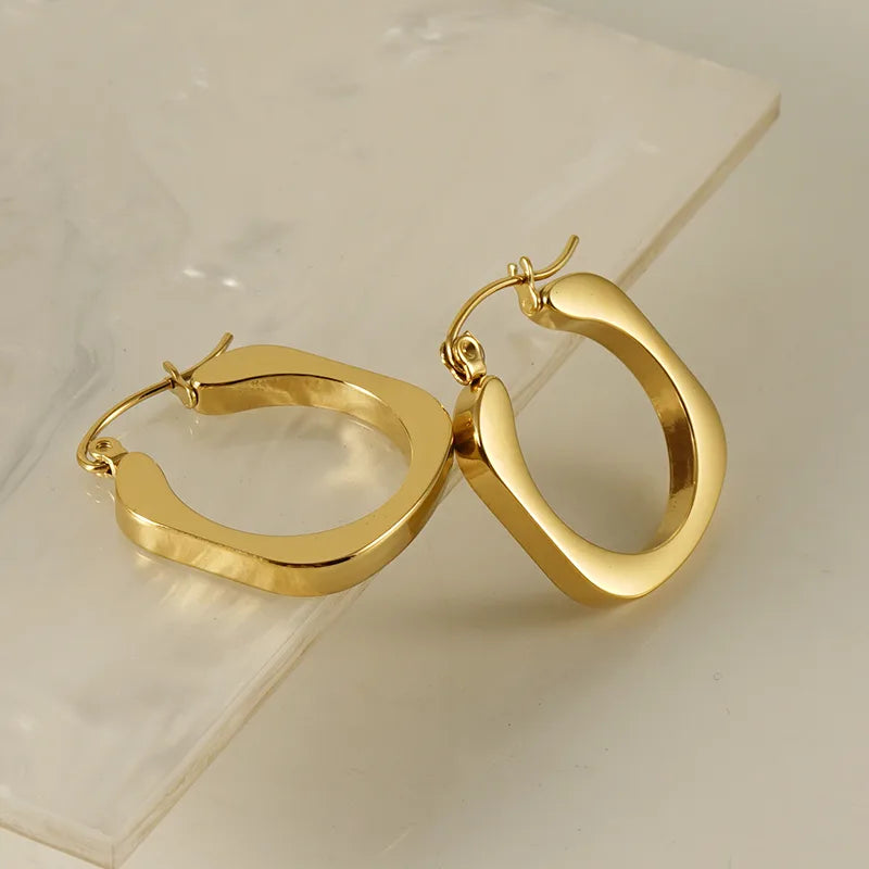 Casual Retro Square 18K Gold Plated Stainless Steel Hoop Earring