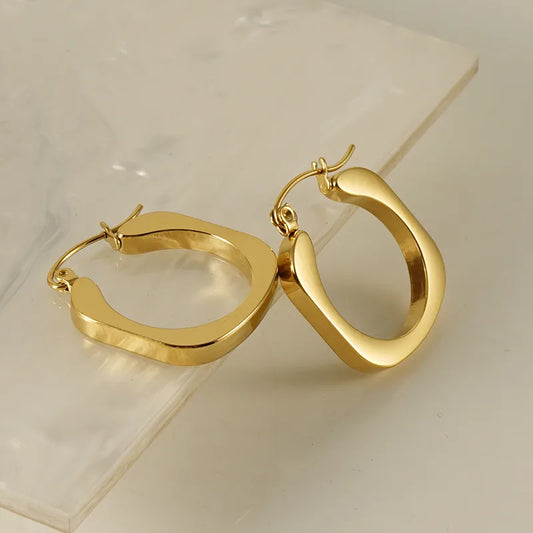 Casual Retro Square 18K Gold Plated Stainless Steel Hoop Earring