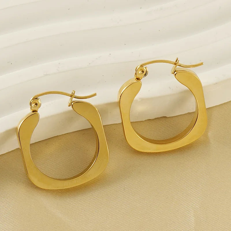 Casual Retro Square 18K Gold Plated Stainless Steel Hoop Earring