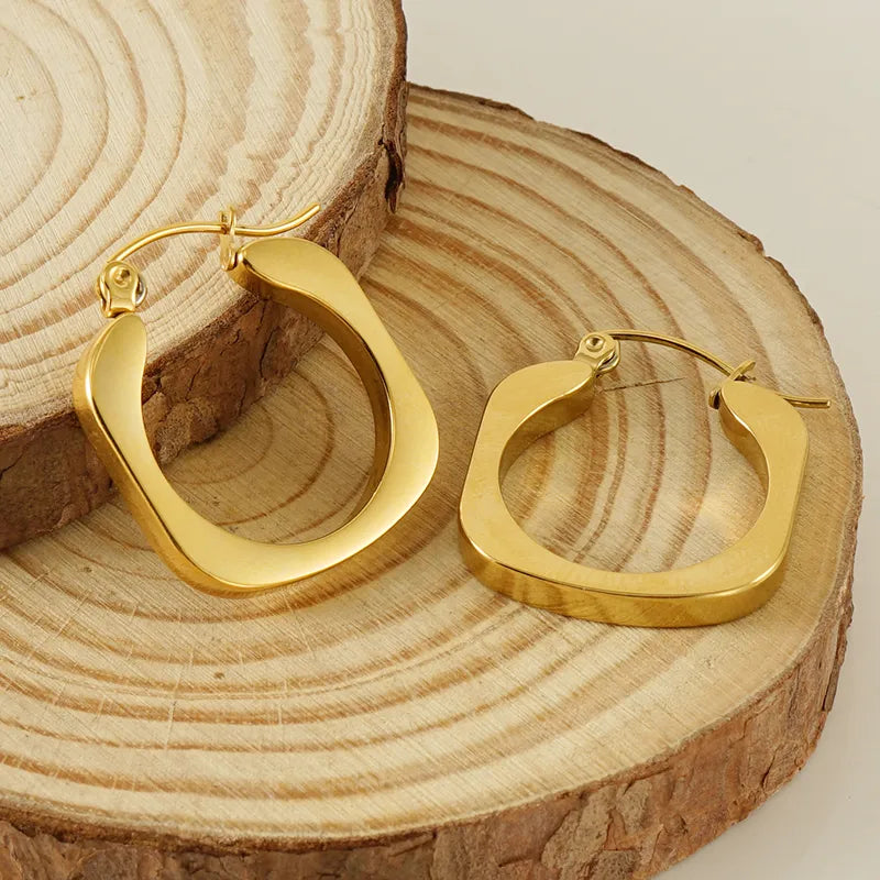 Casual Retro Square 18K Gold Plated Stainless Steel Hoop Earring