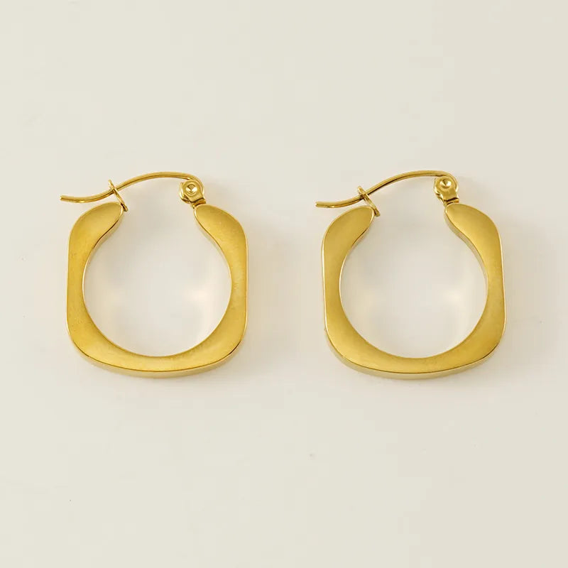 Casual Retro Square 18K Gold Plated Stainless Steel Hoop Earring