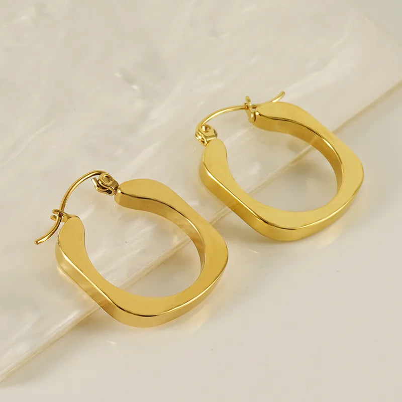 Casual Retro Square 18K Gold Plated Stainless Steel Hoop Earring