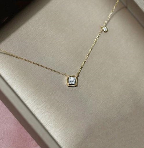 Square sterling silver plating inlay zircon pendant neck lace