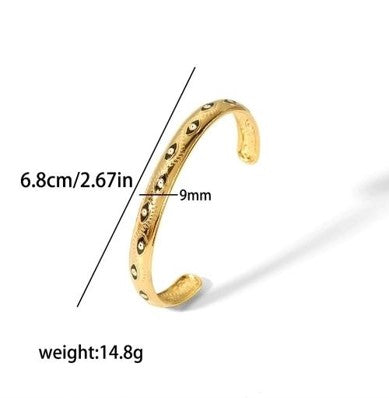 Vintage Style C Shape Star 304 Stainless Steel 18K Gold Plated Bangle