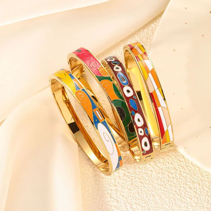 Stain Glass Oil-Dropping Flower Titanium Steel Bracelet Stainless Steel Enamel Bracelet