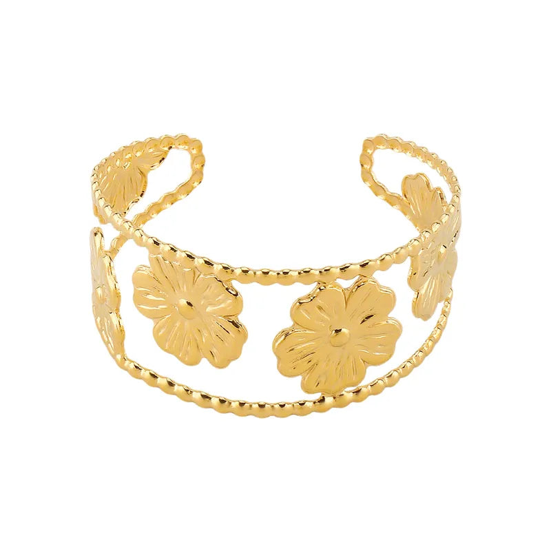 Flower Bangle Classic Style 304 Stainless Steel 18K Gold Plated Bangle
