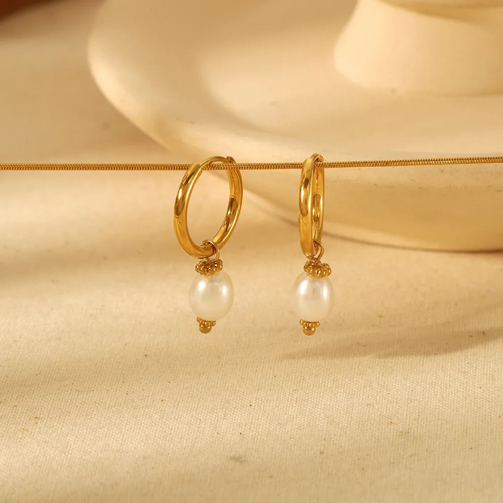 Freshwater Pearl Tassel 18K Gold Plated Stainless Steel Jewelry Set