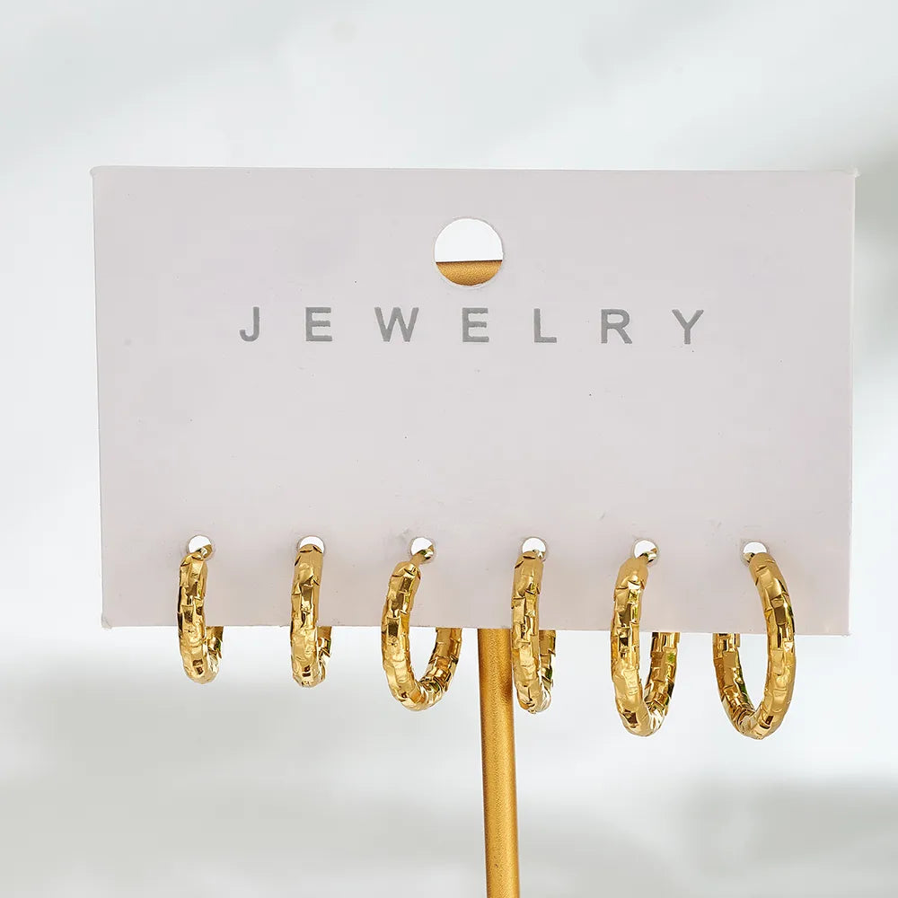 Embossed Shiny 18K Gold Plated and 304 Stainless Steel Hoop Earring