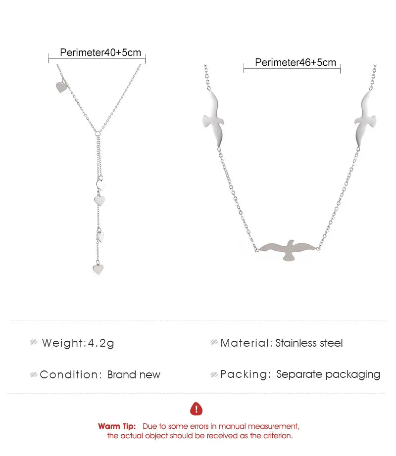 Style Heart Shape Bird Stainless Steel Pendant Necklace