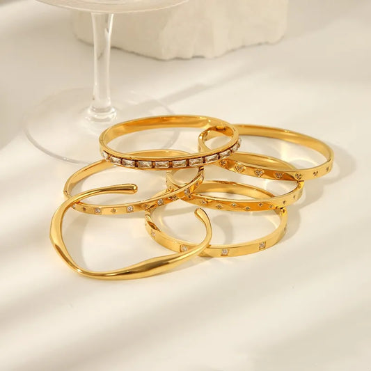 Simple Style Shiny Solid Color 316L Stainless Steel  18K Gold Plated Bangle