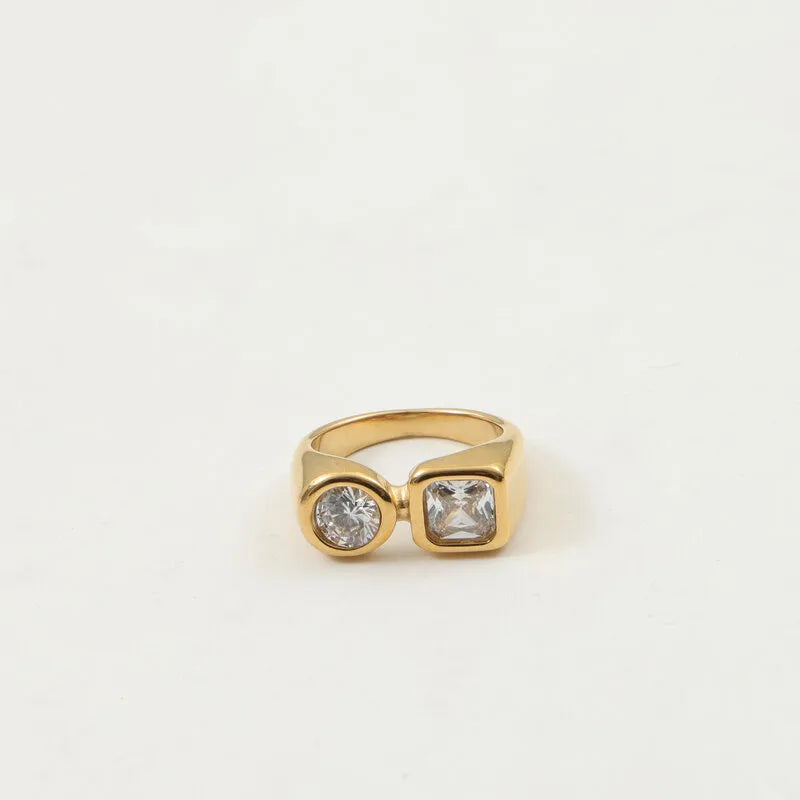 Double Teardrop Zircon Stainless Steel 18K Gold Plated Ring