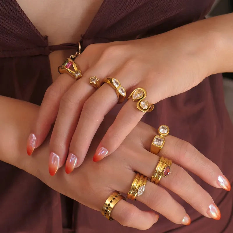 Double Teardrop Zircon Stainless Steel 18K Gold Plated Ring