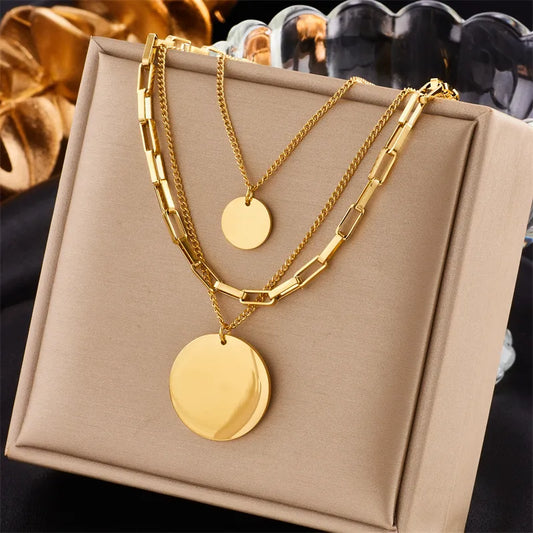 Retro Punk Layered Stainless Steel 18K Gold Plated Plating Round No Inlaid Layered Necklaces