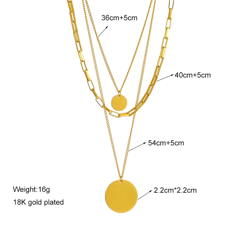 Retro Punk Layered Stainless Steel 18K Gold Plated Plating Round No Inlaid Layered Necklaces