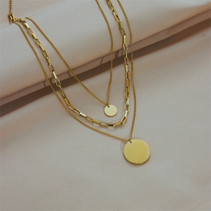 Retro Punk Layered Stainless Steel 18K Gold Plated Plating Round No Inlaid Layered Necklaces