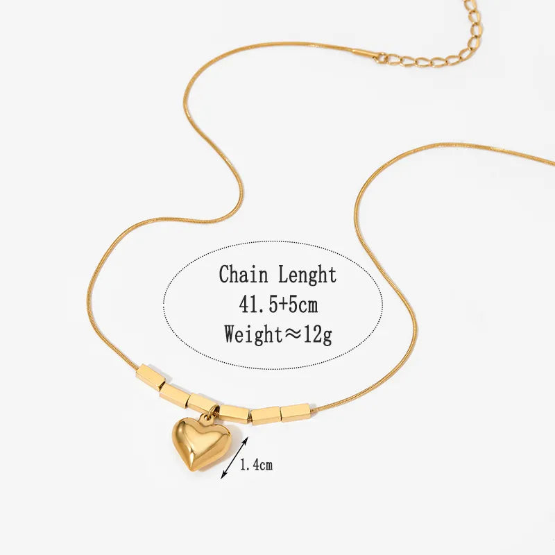 Heart Pendant and Square Charm 18K Gold Plated and 304 Stainless Steel Necklace