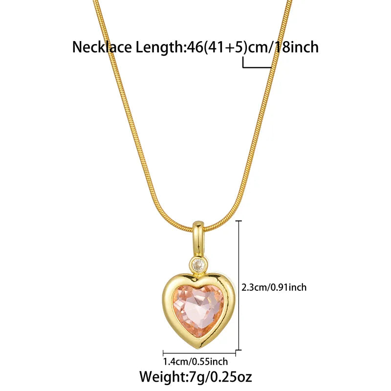 Stainless Steel Simple Style Elegant Plating Inlay Heart Shape Zircon Pendant Necklace