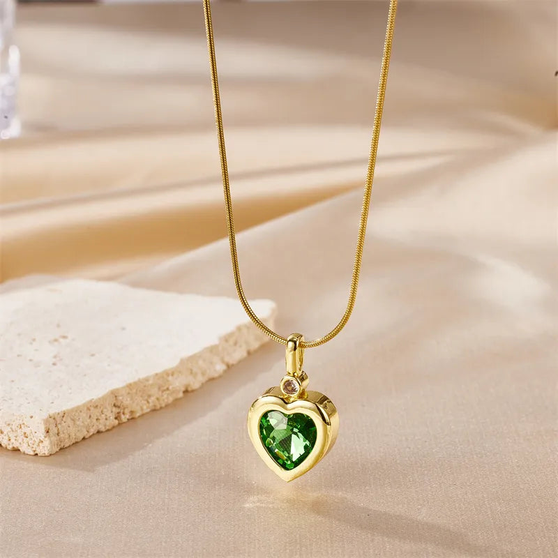 Stainless Steel Simple Style Elegant Plating Inlay Heart Shape Zircon Pendant Necklace