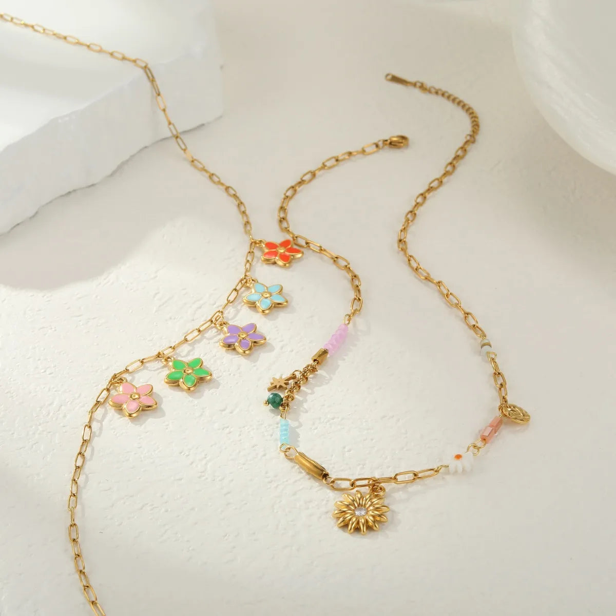 Flower Charm Stainless Steel 18K Gold Plated Necklace