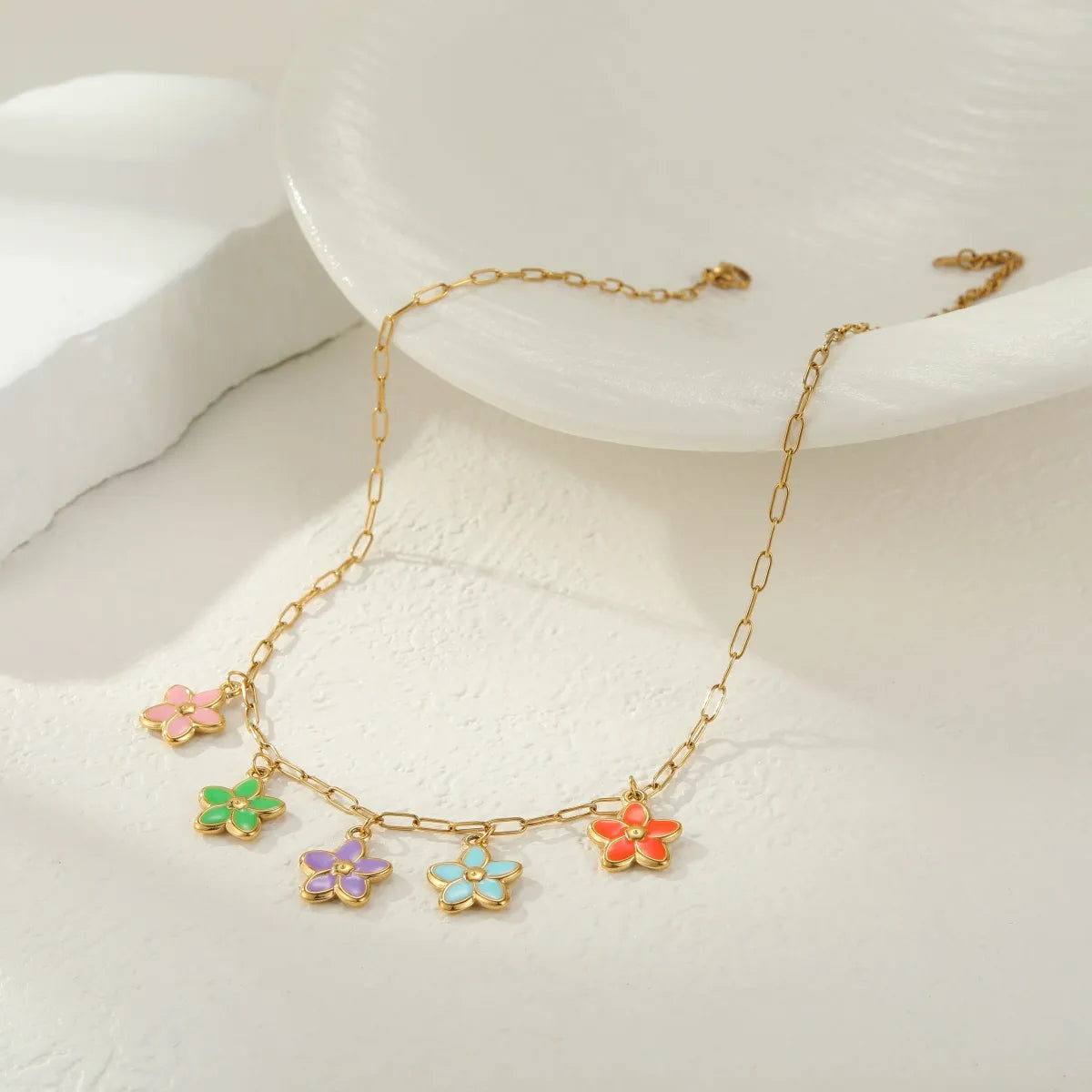 Flower Charm Stainless Steel 18K Gold Plated Necklace