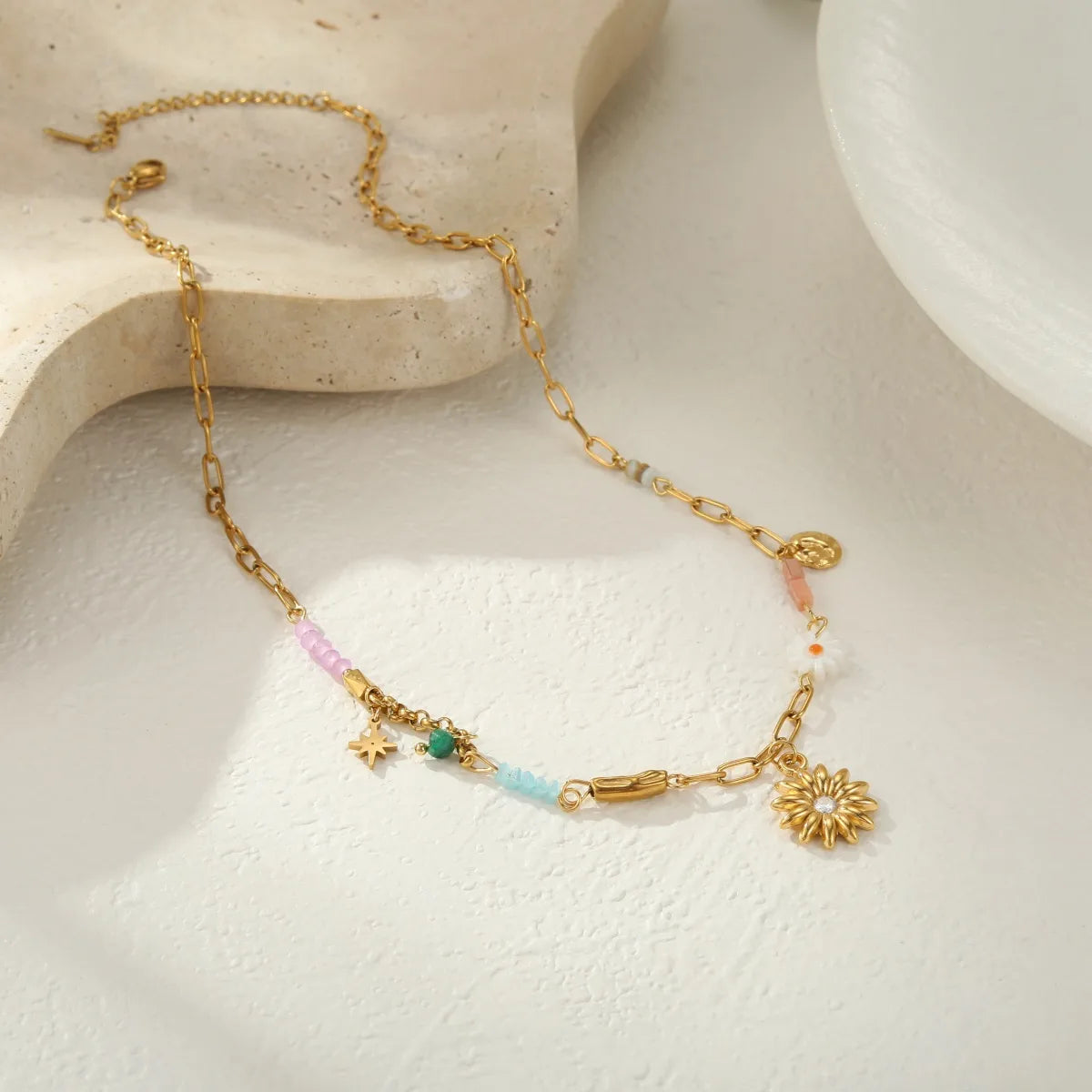 Flower Charm Stainless Steel 18K Gold Plated Necklace