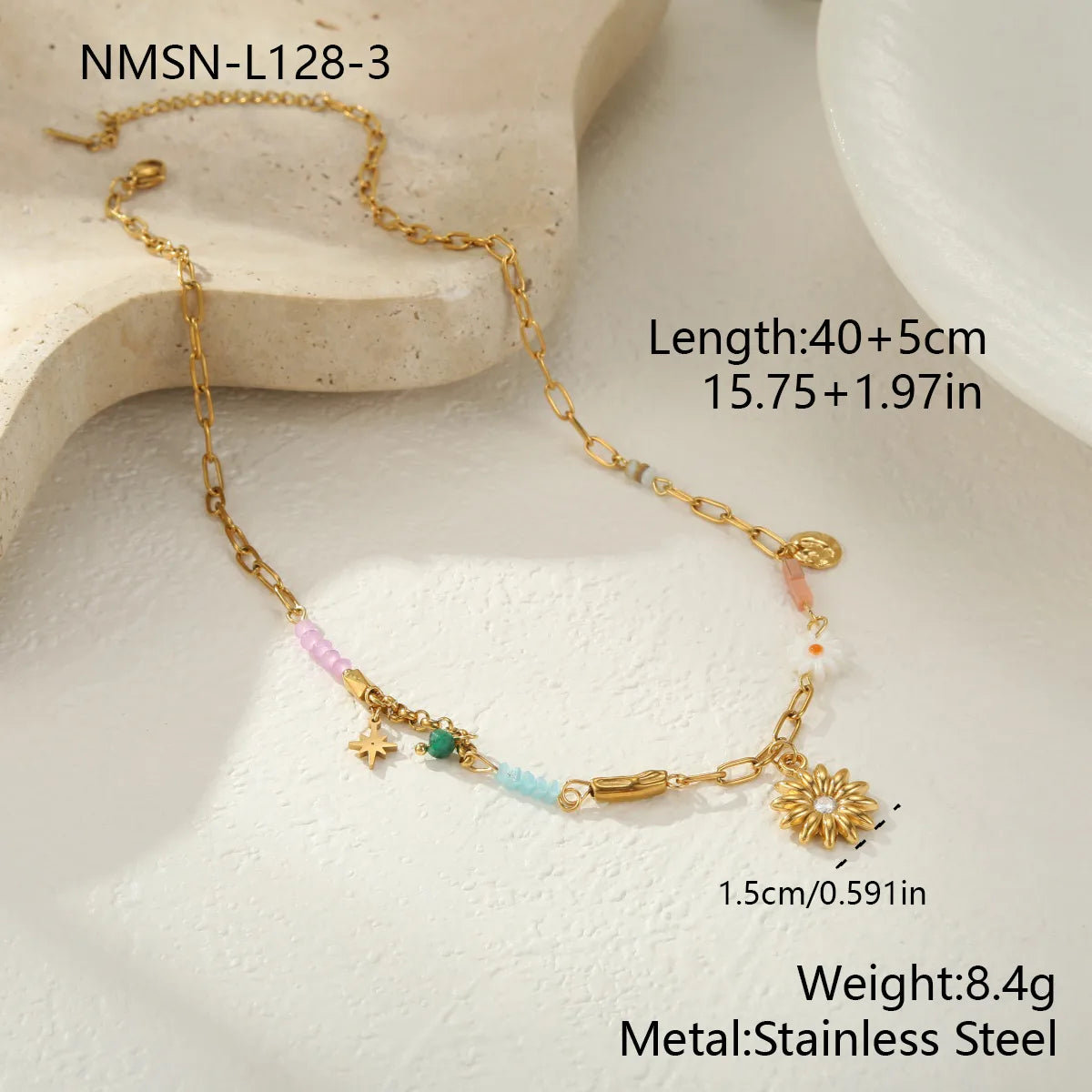 Flower Charm Stainless Steel 18K Gold Plated Necklace