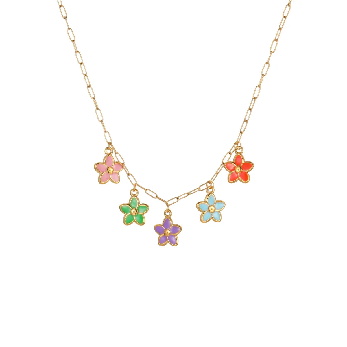 Flower Charm Stainless Steel 18K Gold Plated Necklace