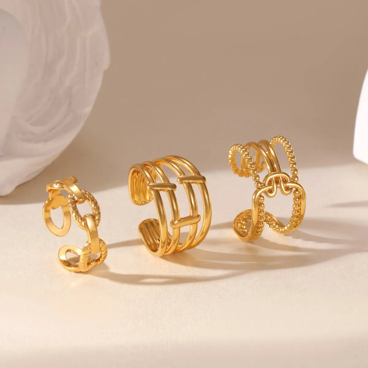 Personality 304 Stainless Steel 18K Real Gold Plated Three-piece Ring Set