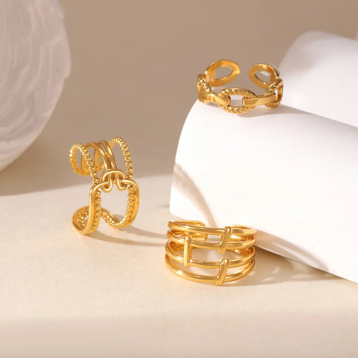 Personality 304 Stainless Steel 18K Real Gold Plated Three-piece Ring Set