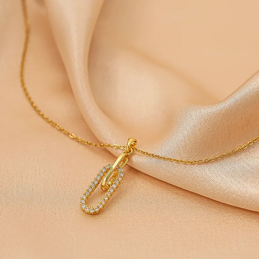 Titanium Steel Gold Plated IG Style Elegant Simple Style Paper Clip Oval Inlay Zircon Pendant Necklace