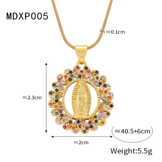 Mother Mary Titanium Steel Copper 18K Gold Plated Casual Style Human Hollow Out Rhinestones Pendant Necklace