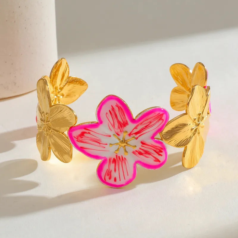 Dripping Flower 18K Gold Plated 304 Stainless Steel Open Bracelet