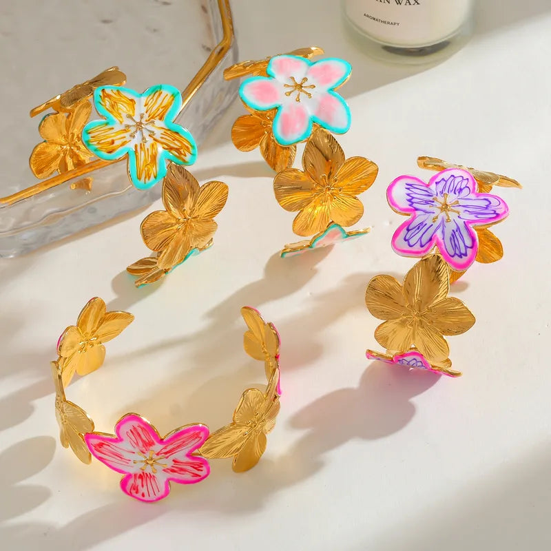 Dripping Flower 18K Gold Plated 304 Stainless Steel Open Bracelet