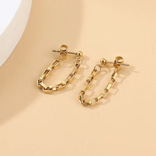 French Tassel 18K Gold Plated Stainless Steel Chain Earring