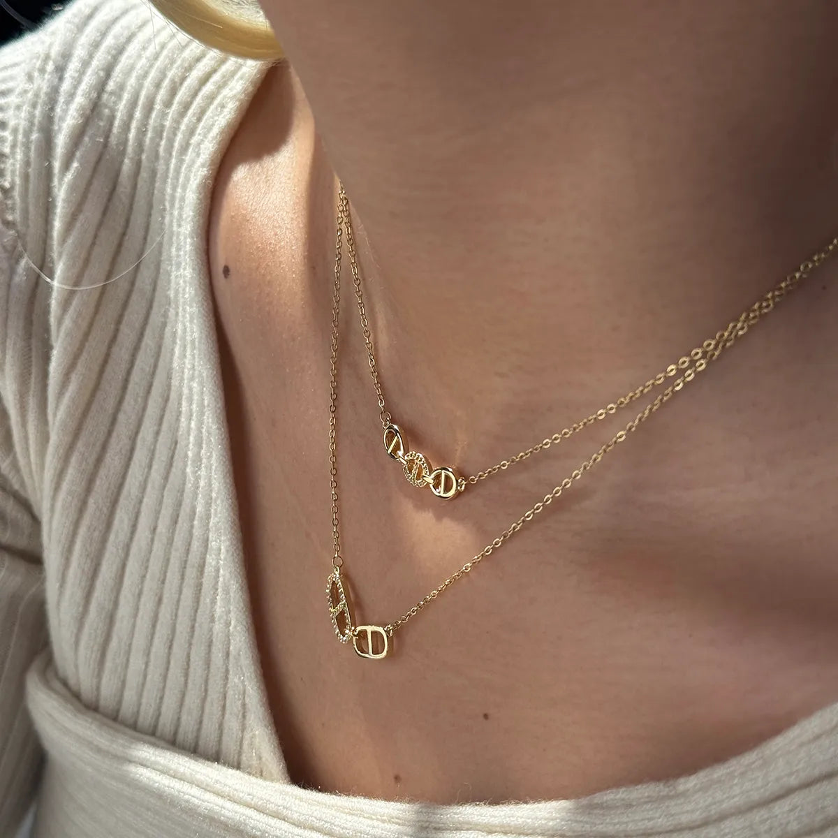 Zircon Pig Nose 18K Real Gold 304 Stainless Steel  Shiny Necklace