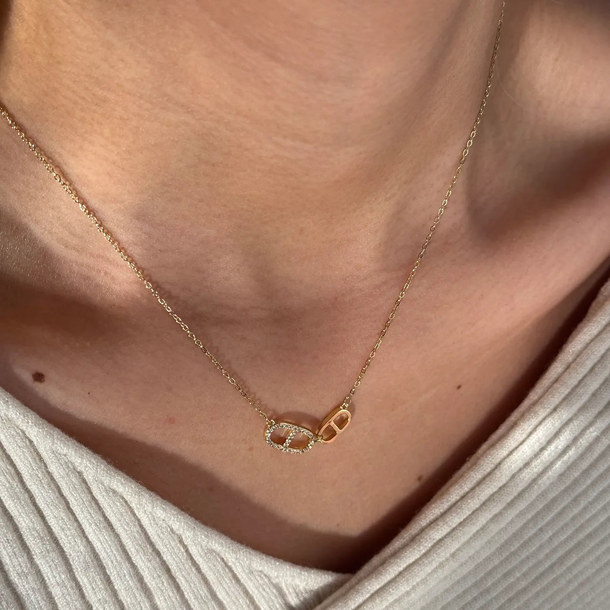 Zircon Pig Nose 18K Real Gold 304 Stainless Steel  Shiny Necklace