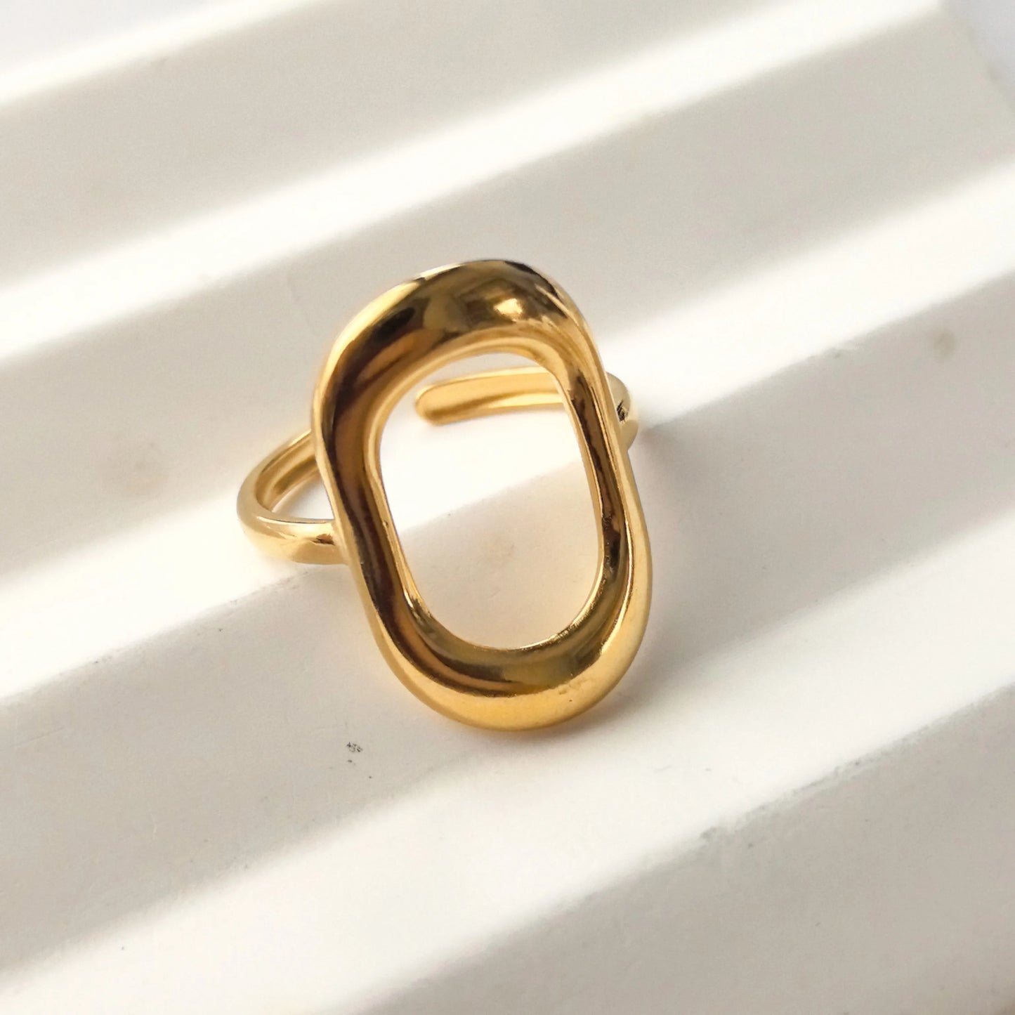 18K Gold Plated 304 Stainless Steel Flower Butterfly Pattern Open Retro Ring