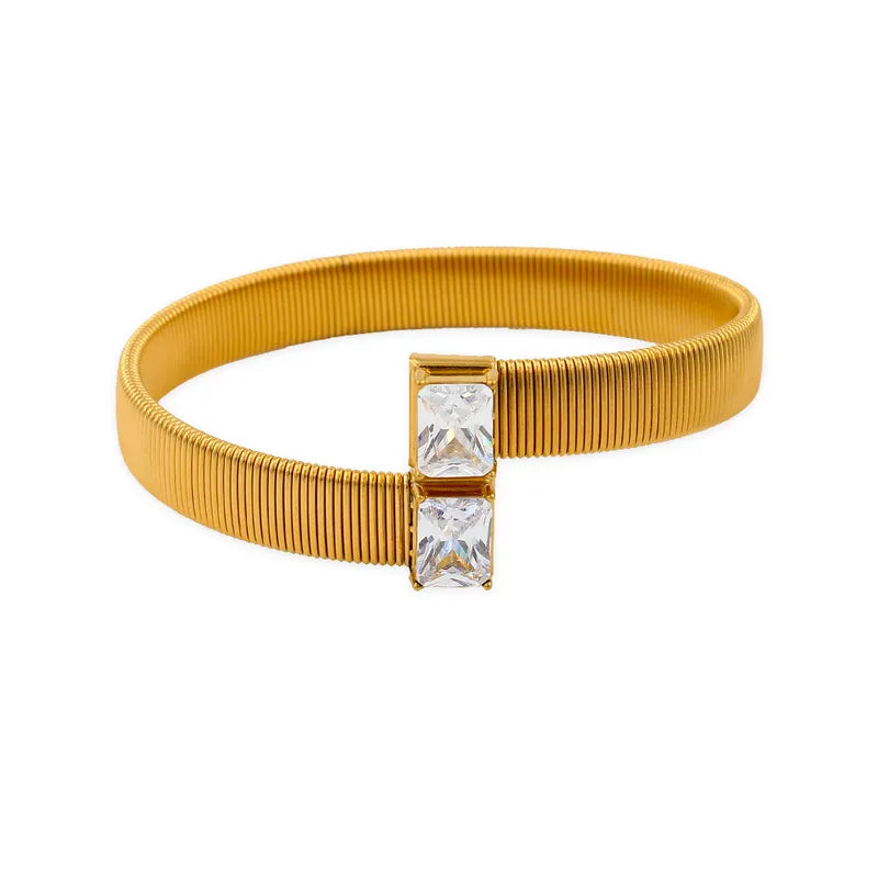 304 Stainless Steel 18K Gold Plated Vintage Style Vacation Plating Inlay Solid Color Zircon Bangle