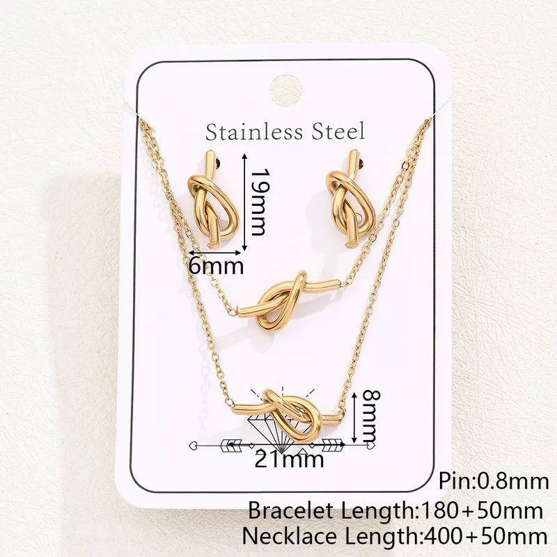 Knot Line Gold Necklace & Bracelet & Earrings Suit