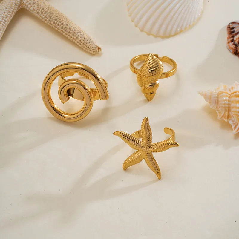 Coral Swirl Ring 304 Stainless Steel 18K Gold Plated Plating Open Rings