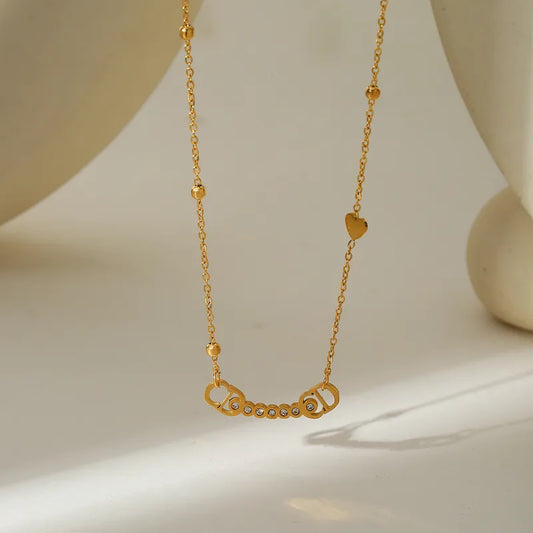 Diamond Shackle Gold Geometric Heart Shape 304 Stainless Steel Zircon 18K Gold Plated Plating Inlay Cable Chain Multi Charms Necklace