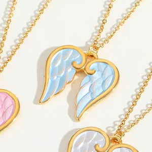 Blue Angelic Wings Elegant Geometric Wings 304 Stainless Steel 18K Gold Plated Plating Cable Chain Pendant Necklace