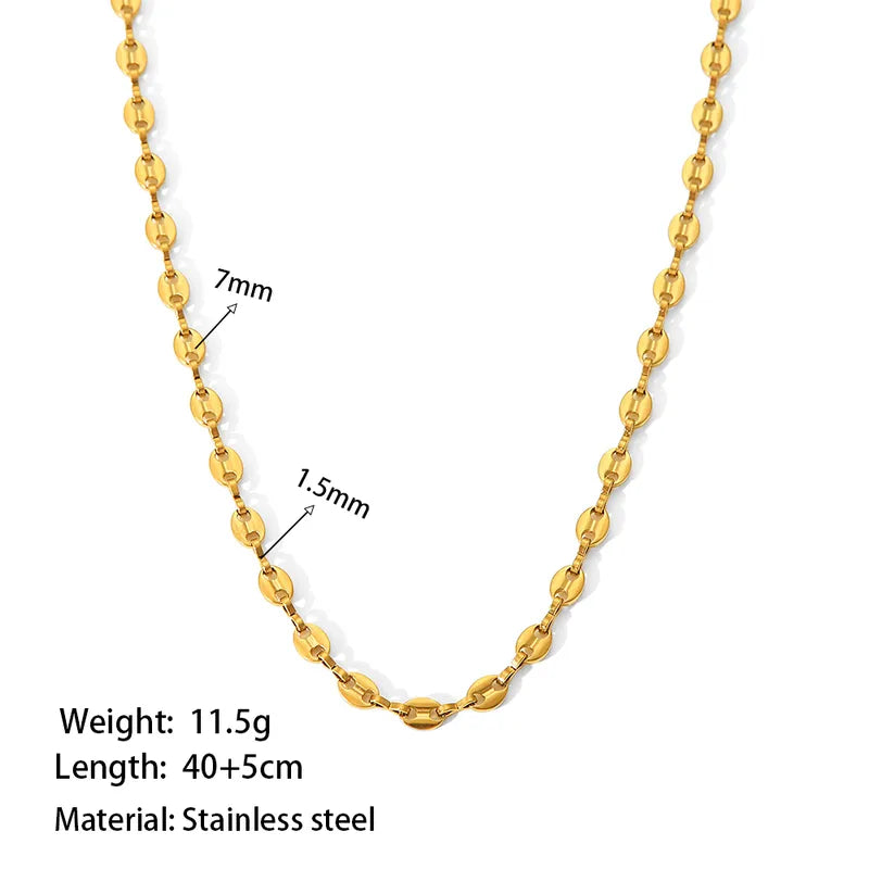 Pig Nose Necklace Casual Style Coffee Beans 304 Stainless Steel 18K Gold Plated Plating Coffee Bean Chain Jewelry