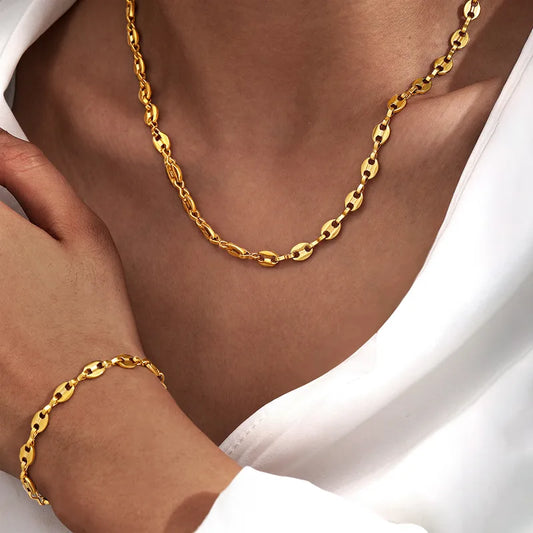 Pig Nose Necklace Casual Style Coffee Beans 304 Stainless Steel 18K Gold Plated Plating Coffee Bean Chain Jewelry